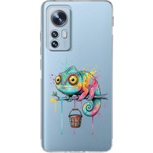 PrintiFy Xiaomi Mi 12 ile Uyumlu Splash Bukalemun Tasarımlı Şeffaf Silikon Kılıf