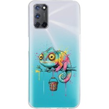 PrintiFy Oppo A92 ile Uyumlu Splash Bukalemun Tasarımlı Şeffaf Silikon Kılıf