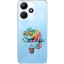 PrintiFy Infinix Hot 30I ile Uyumlu Splash Bukalemun Tasarımlı Şeffaf Silikon Kılıf