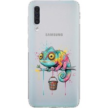 PrintiFy Samsung Galaxy A30S ile Uyumlu Splash Bukalemun Tasarımlı Şeffaf Silikon Kılıf