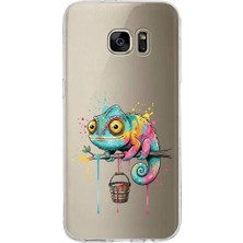 PrintiFy Samsung Galaxy S7 Edge ile Uyumlu Splash Bukalemun Tasarımlı Slimfit Şeffaf Silikon Kılıf