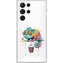 PrintiFy Samsung Galaxy S21 Ultra ile Uyumlu Splash Bukalemun Tasarımlı Şeffaf Silikon Kılıf