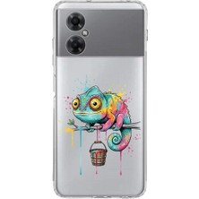 PrintiFy Redmi Note 11R ile Uyumlu Splash Bukalemun Tasarımlı Slimfit Şeffaf Silikon Kılıf