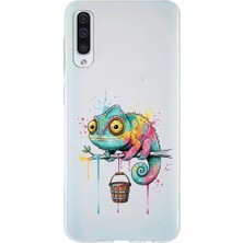 PrintiFy Samsung Galaxy A50 ile Uyumlu Splash Bukalemun Tasarımlı Slimfit Şeffaf Silikon Kılıf