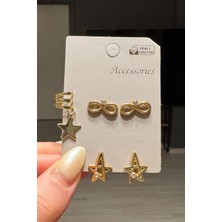 H&E Design Kadın 5'li Gold Sonsuzluk Kıkırdak Küpe Seti (Delik Gerektirmez)