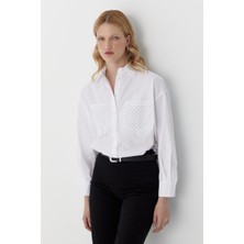 MARKALİSTE Cepleri Taş Detaylı Gömlek Beyaz