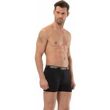 Jiber Erkek Siyah Likralı Stretch Boxer Düz Desenli Normal Paça 6'lı Paket