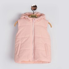 Kids Moda Evi Kapşonlu Pudra Kız Çocuk Yelek