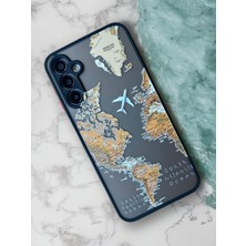 Mena Rise Galaxy A24 Uyumlu Dünya Harita Desenli Kamera Korumalı Mat Transparan Plastik Arka Kapak Tpu Silikon Kenarlar Şık ve Dayanıklı Koruma Hux Kılıf (Siyah Harita)