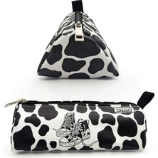 Mena Rise Kutusu Inek Desenli Ayakkabı Detaylı Üçgen Vegan Deri - Siyah