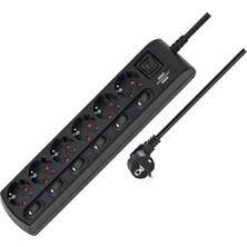 Mena Rise 6 Anahtarlı 6 Soketli Güç Şeridi Priz 2 Metre Siyah