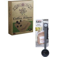 Mena Rise Time Filtre Kahve Kağıdı 1/4 4 Numara 80'li Paket + Klipsli Çay Kahve Ölçü Kaşığı - Gri