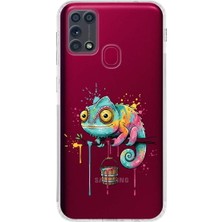 PrintiFy Samsung Galaxy M31 ile Uyumlu Splash Bukalemun Tasarımlı Şeffaf Silikon Kılıf