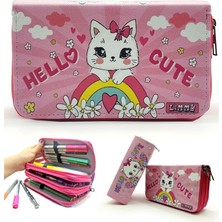 Mena Rise Kutusu Kedi Desenli Organizer Vegan Deri Üç Bölmeli