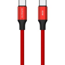 Mena Rise USB C'den USB C'ye 60W, 2.4A, 1m, Pd 2.0, Çift Kat Örgülü Hızlı Şarj ve Data Kablosu (Kırmızı, 1 Metre)