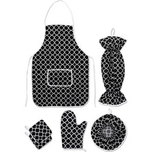 Mena Rise 6 Parça Mutfak Seti & Mutfak Önlüğü, Fırın Eldiveni, 2li Tutacak, Organizer Poşetlik, Demlematik Siyah