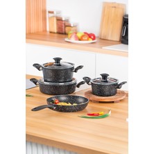 Mena Rise Alya 7 Parça Granit Tencere Seti - Siyah