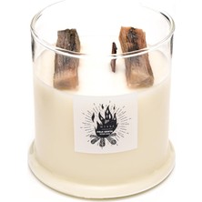 Mena Rise Üfleme Cam Ahşap Fitilli Palo Santo Vegan Mum (380 Gr)