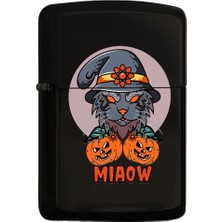 Mena Rise Happy Halloween Tasarımlı Renkli Baskılı Siyah Benzinli Metal Çakmak