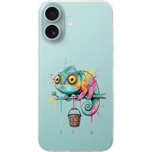 PrintiFy iPhone 16 ile Uyumlu Splash Bukalemun Tasarımlı Şeffaf Silikon Kılıf