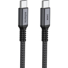 Mena Rise Type-C To Type-C (3 Metre) Hızlı Şarj 240W Pd 48V5A Yüksek Kaliteli Örgülü Kablo Gri