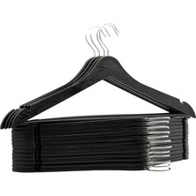 Mena Rise 24 Adet Siyah Ahşap Görünümlü Plastik Askı Kıyafet Gömlek Askısı