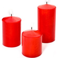 Mena Rise Kırmızı Silindir Mum Seti (5,5 Cm-7,5 Cm-10 Cm)