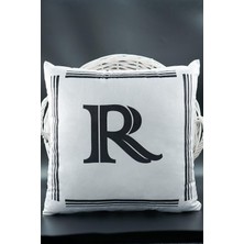 Mena Rise Harfli Kırlent Kılıfı Kadife 43X43 cm Çift Taraflı R Harfi Kedi Desenli Evlilik Teklifi Doğum Günü