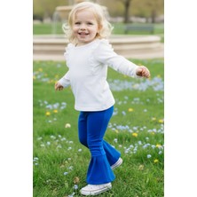 Parla Kids Kız Çocuk Saks Mavi Ispanyol Paça Yüksek Bel Lastikli Tayt Pantolon