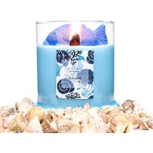 Mena Rise Büyük Üfleme Cam Balık Dekorlu Açık Mavi Mediterian Kokulu Vegan Mum (380 Gr)