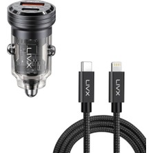 Mena Rise Transparent 45W Pd/qc Mini Araç Şarj Cihazı ve 1 Metre Hızlı Şarj Kablosu L35 - Blt-00