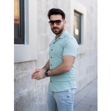 ahmetkoc collection Keten Gömlek Kısa Kol Turkuaz Renk