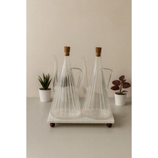 Mermer Stantlı 2'li Glazzy Çizgili Tasarım Yağlık & Sosluk  500 ml