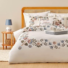 Mena Rise Çiçek DESENLI%100 Pamuk Nevresim Seti, Beyaz, Çift Kişilik (Nevresim: 200X220 cm / 2 Adet Yastık Kılıfı: 50X70 Cm)