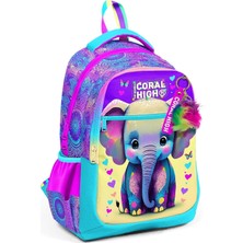Mena Rise Pembe Turkuaz Fil Desenli Kız Çocuk Ilkokul Çantası ve Günlük Sırt Çantası