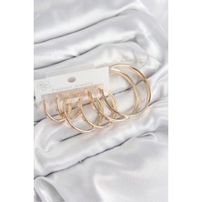 Kaufhier Pirinç Halka Model Gold Renk Kadın Set Küpe