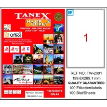 Kitabevimden Tanex Laser Etiket 100 Yp 199.6X289.1 Laser-Copy-Inkjet TW-2001