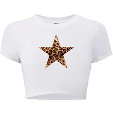 Bozz Collection Kadın Ciao Leopar Yıldız Desenli Crop T-Shirt