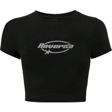 Bozz Collection Kadın Reverse Kristal Taş Baskılı Crop T-Shirt