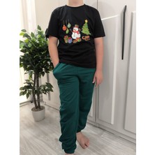 Pidal Giyim Yılbaşı Temalı Pamuklu Unisex Kısa Kolu Çocuk Eşofman Takımı