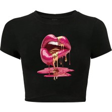 Bozz Collection Kadın Casu Lip Dudak Baskılı Crop T-Shirt