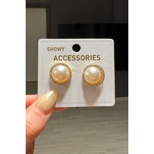 H&E Design Kadın Gold Zirkon Taşlı Inci Küpe