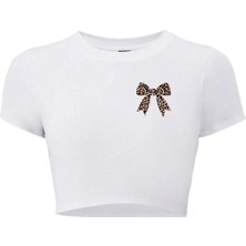 Bozz Collection Kadın Leopar Kurdele Crop T-Shirt