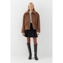 MARKALİSTE Düğmeli Peluş Kaban Kahverengi