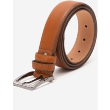 Dericlub Hakiki Deri 3.5cm Erkek Takım Elbise Dikişli Klasik Kemer 518 Taba