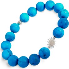 Gümüş Firuze Turkuaz Doğal Taşlı Güneş Tasarım Kadın Gümüş Bileklik