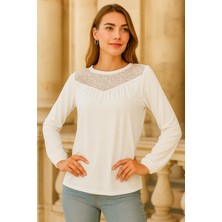 Meghan L.A Önü Dantel Detaylı Yumuşak Esnek Kumaş Bluz