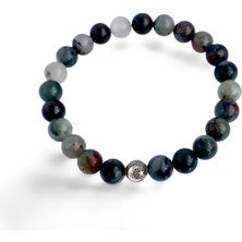 Gümüş Hematit Doğal Taşlı Bayrak Tasarım Erkek Bileklik