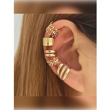 Veo Store 5 Parça Minimalist Açık Işlemeli Kulak Kelepçesi Seti, Helix Küpeler Klipsli Kulak Takısı