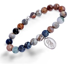 Gümüş Akik Doğal Taşlı Meryem Isa Tasarım Kadın Bileklik